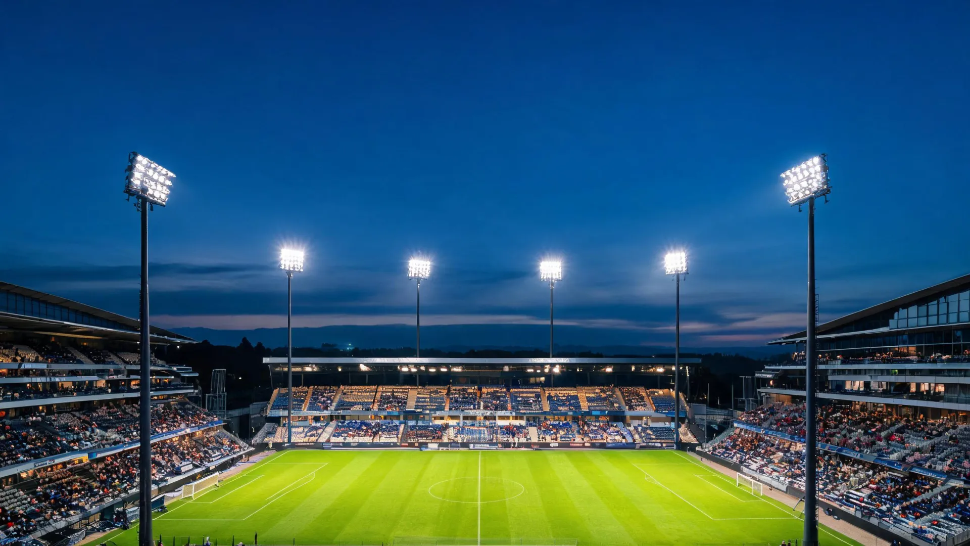 Professional sports and civic venue illuminated at night